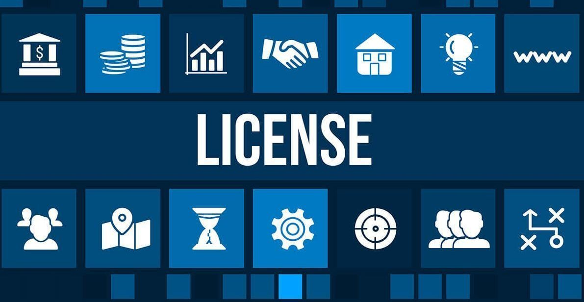 LICENSE graphic with business icons. Decorative illustration for software licensing, not a Techloom product screenshot.